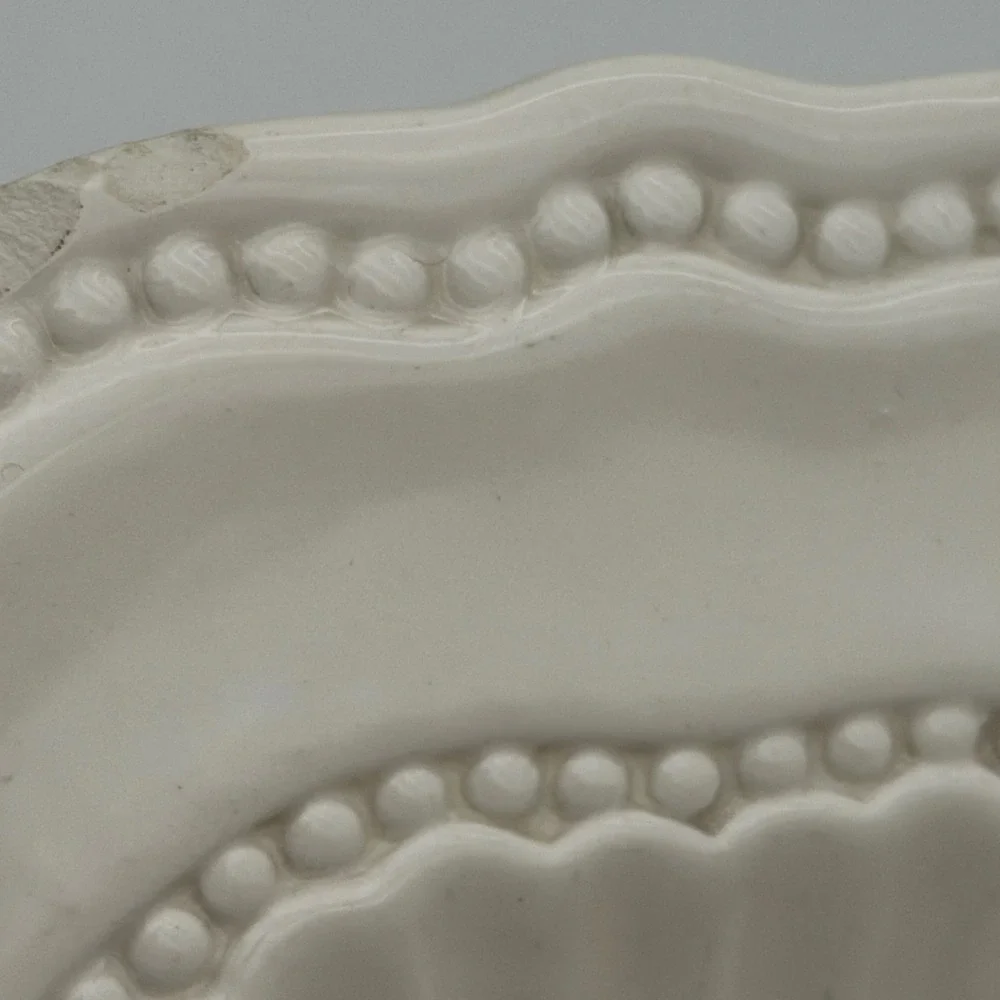 American Atelier Baroque 5286 White Ironstone Dinner Plate Scalloped Beaded 11.5